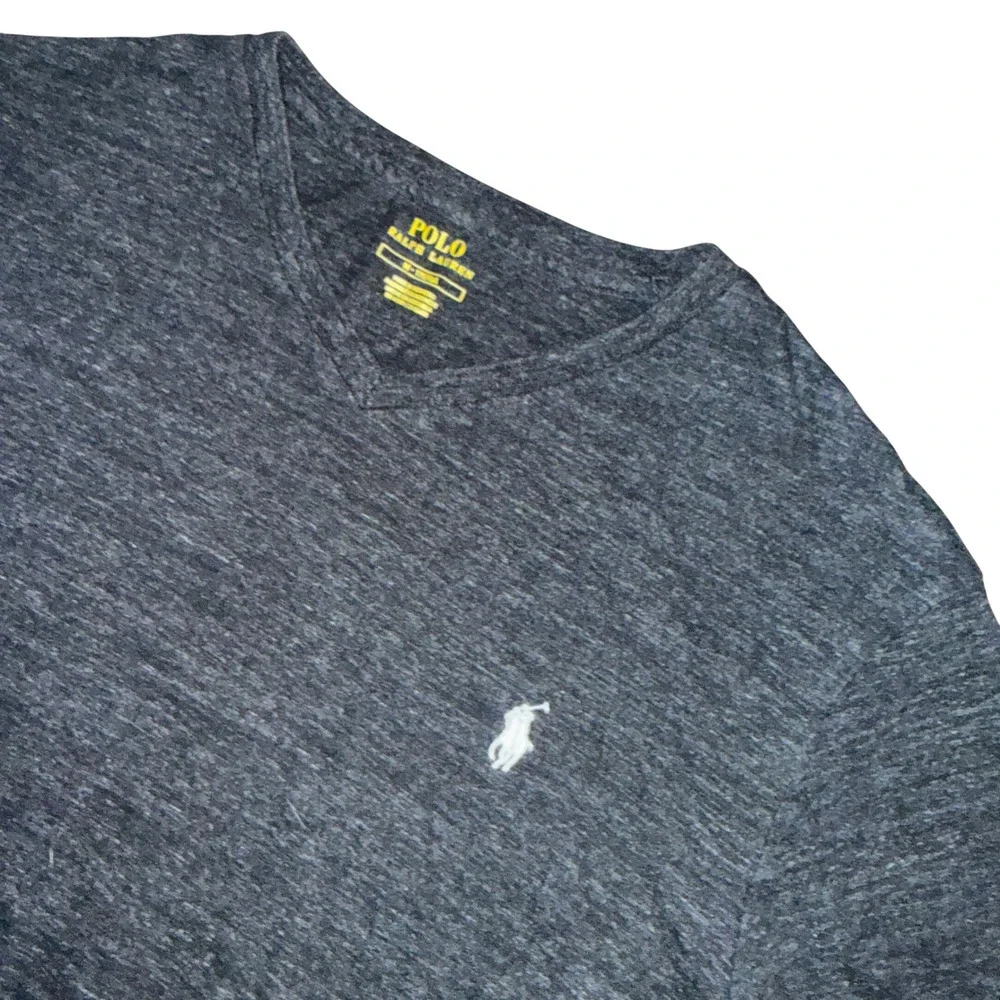 Polo Ralph Lauren V-Neck T-Shirt Medium Gray Heathered Pony Logo Short Sleeve